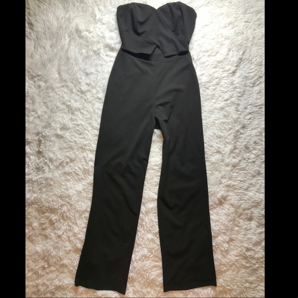 Black Strapless Wide Leg Cutout Jumpsuit